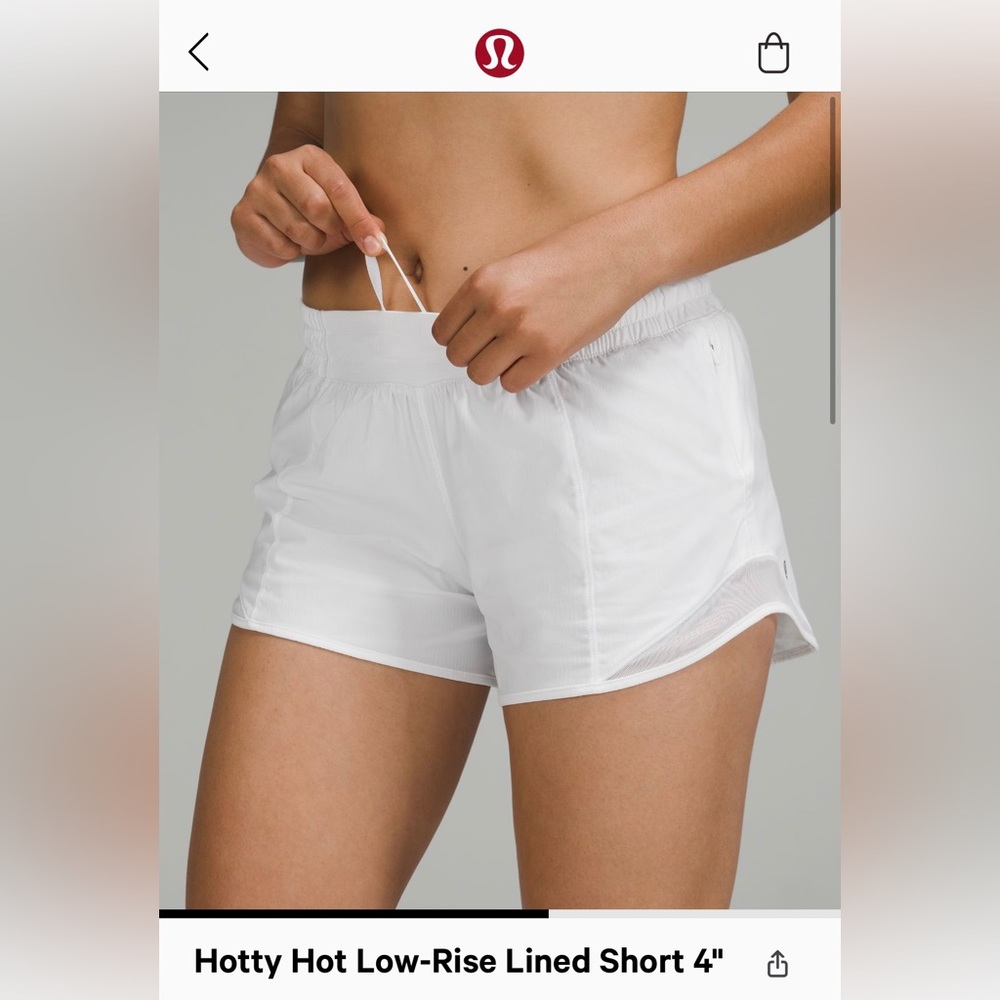 Lululemon Hotty Hot Low-Rise Lined Short in White. Size 2, length 4”.